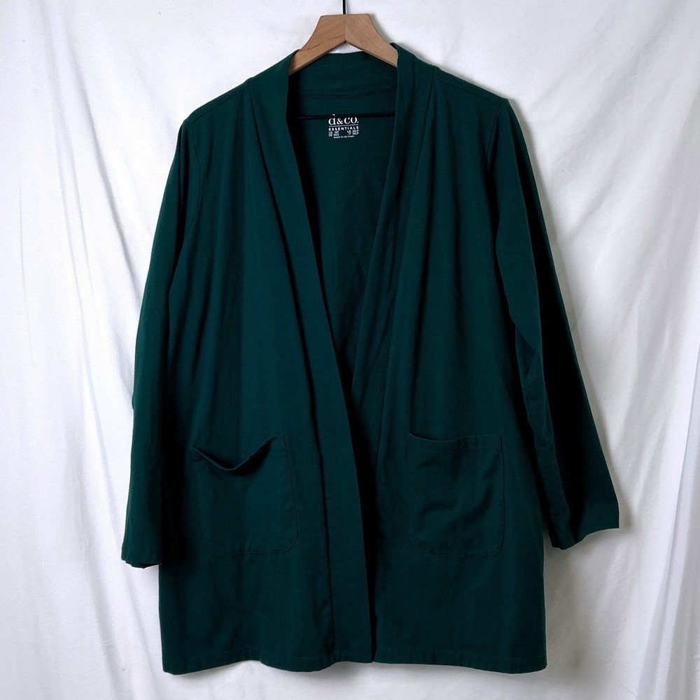 d&co. Women Open Front Shawl Collar Cardigan Forest Green Size 1XP Dark Academia